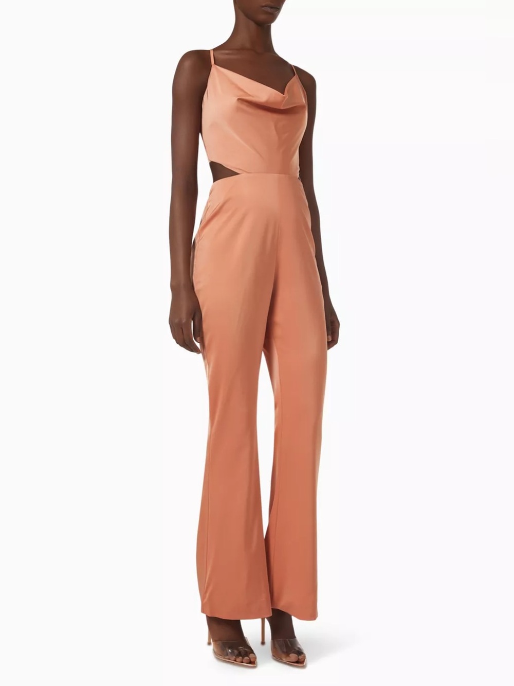 Lavish Alice Peach Satin Cutout Back Wide Leg Jumpsuit Size 8 NWT $248